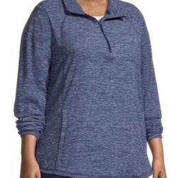 St Johns Bay women’s Pullover Fleece Sweatshirt Pockets-Blue-1/4 Zip-XXL