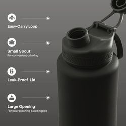 TAL Stainless Steel Ranger Water Bottle 40oz, Black