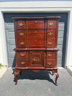 Vintage Chippendale Style Dark Cherry Highboy Dresser by American Woodcrafters