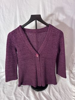 Susan Bristol Royal Purple Double Knit One-Button 3/4 Sleeve Cardigan