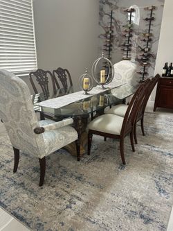 Dining set 6 chairs glass table