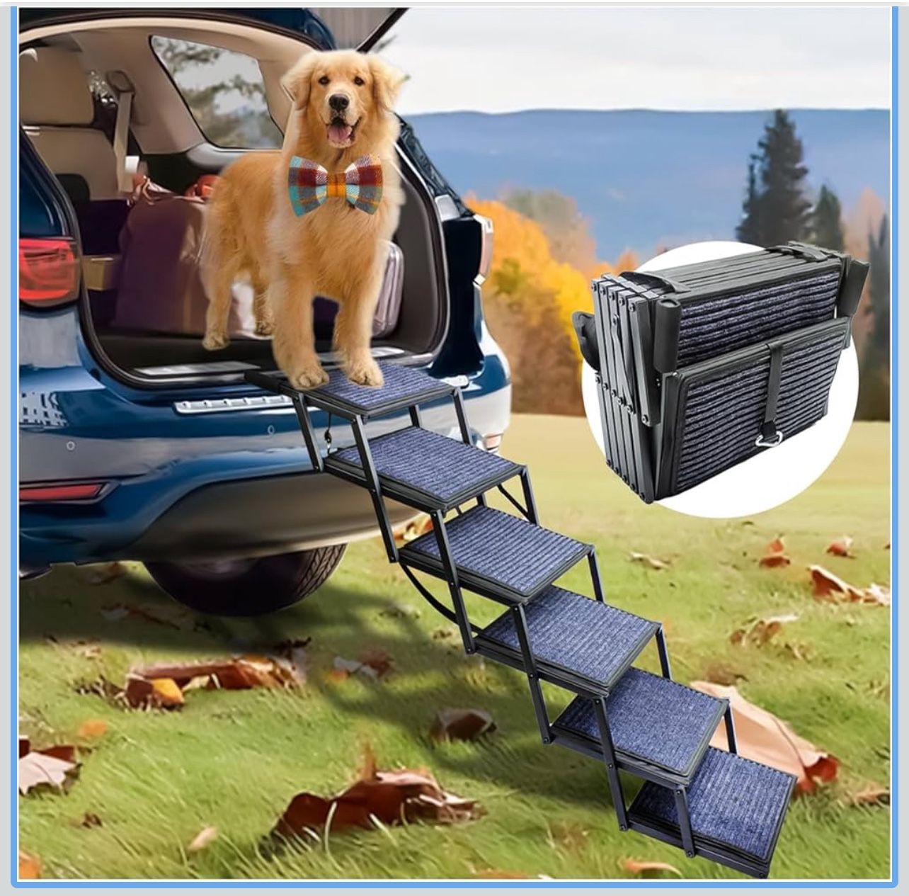 SHUNLONG Dog Ramp for Car Truck and SUV Dog Stairs for Large Dogs Folding Pet Stairs with Non-Slip Rug Surface Supports Up to 250 lbs (6 Steps)