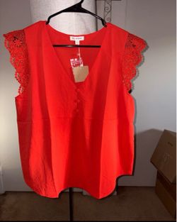 Blu Pepper orange Lace Sleeve Blouse Size L