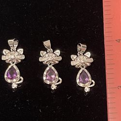 3 Amethyst Cat Necklaces. Great Mother’s Day Gift, Birthday Or Just A Gift 