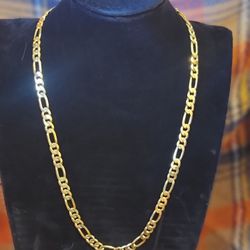 Mens 24 Kt Gold Plated 7mm  Figaro Chain Necklace