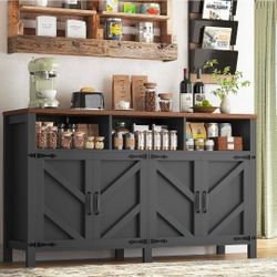 Buffet Sideboard with Storage Farmhouse with 4 Doors, 55'' Large Kitchen Storage Cabinet