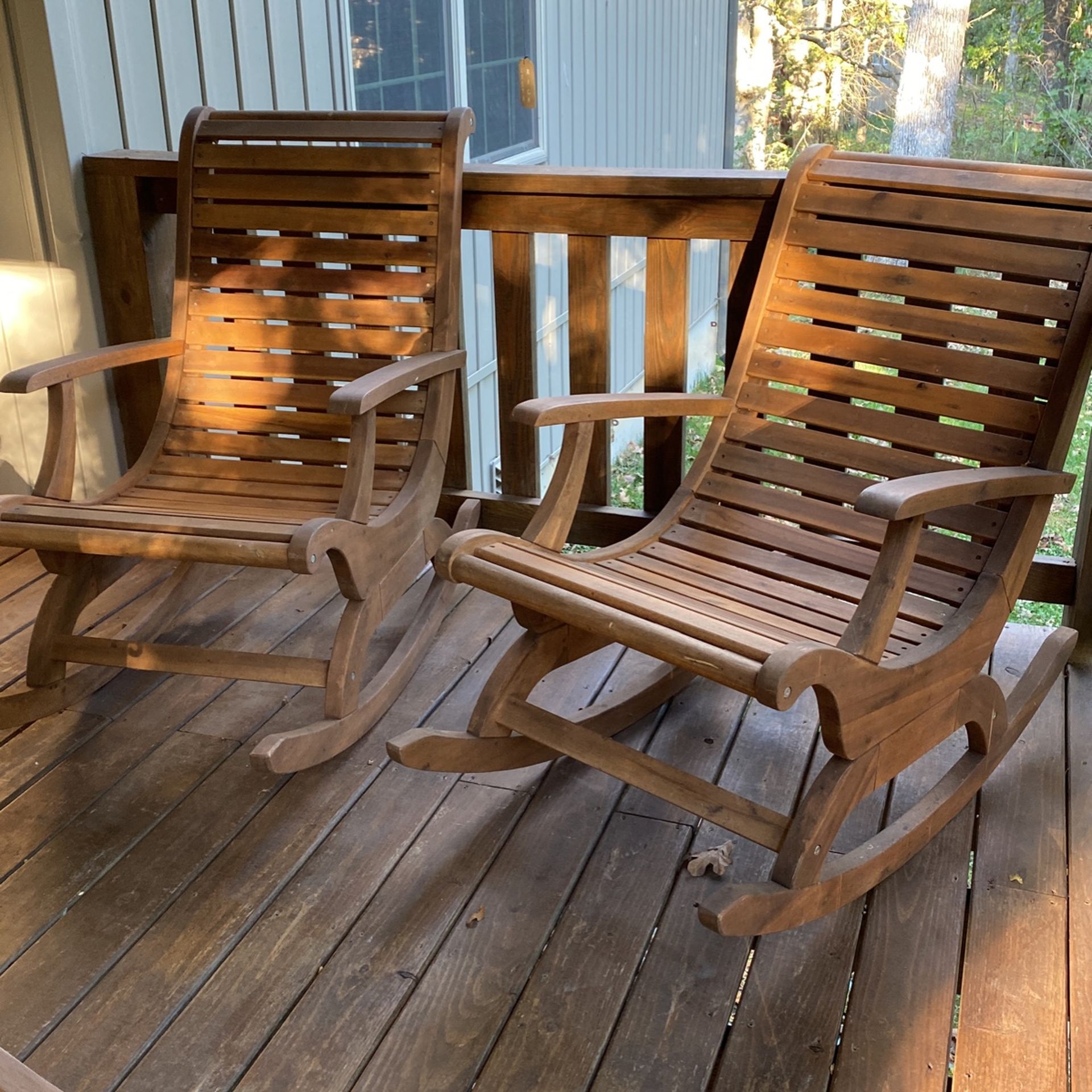 Pair of Solid Acacia Wood Rocking Chairs