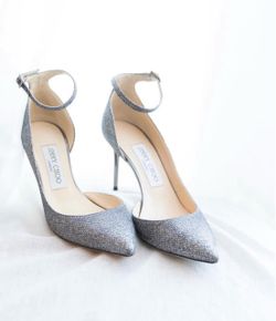 Jimmy Choo Silver Glitter Ankle Strap Heels