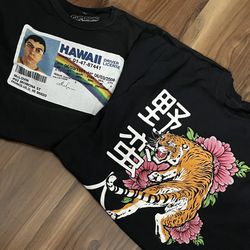 2 Tees Japanese-style Tiger & Hawaii License Large