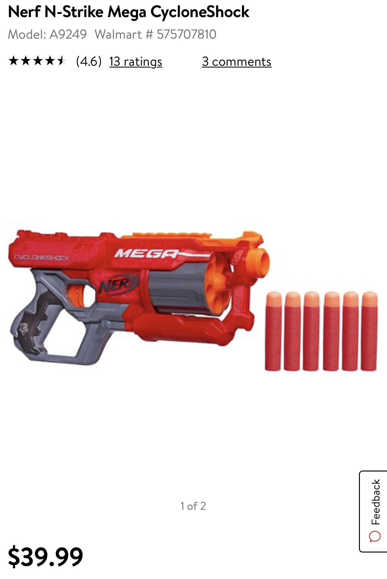 NERF N-Strike Mega CycloneShock Toy Gun Pistola