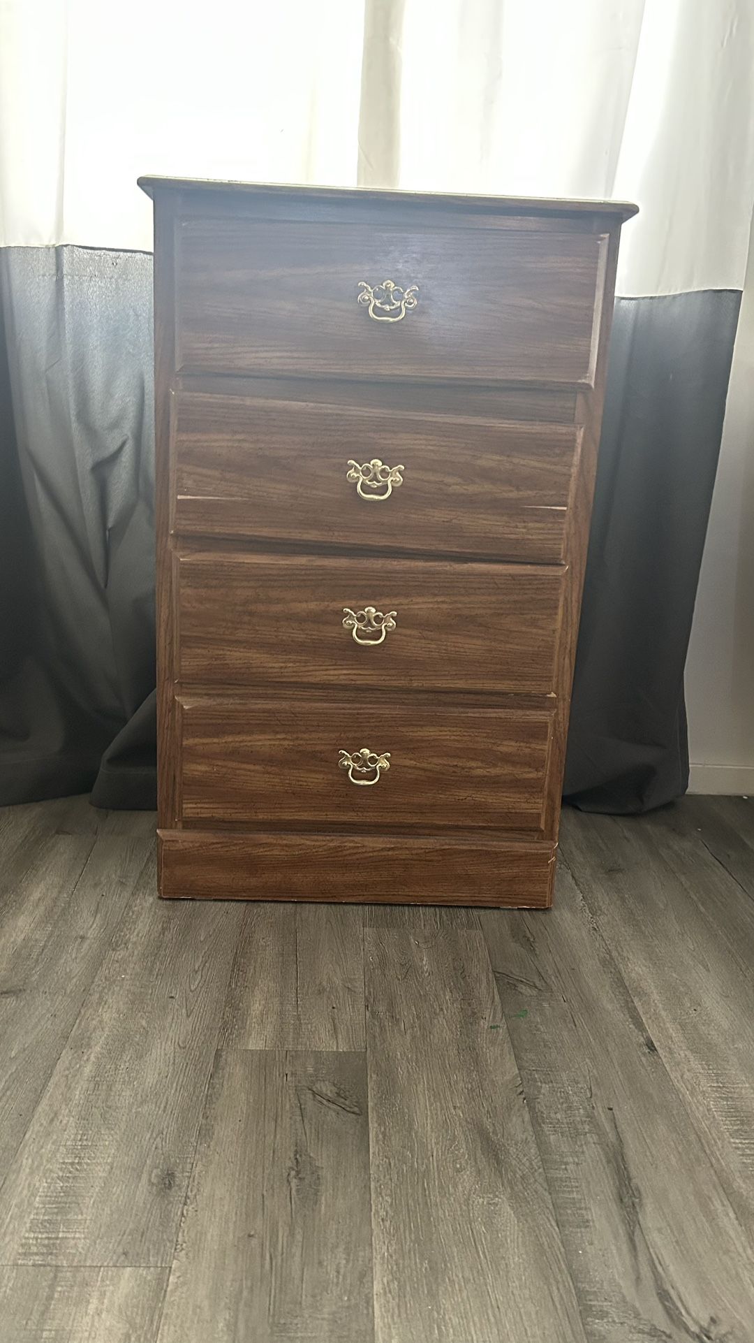 Small vintage wooden dresser with four drawers, owned since the 1980s. Solid construction and a great size for a bedroom, studio, or entryway. The dre - joarbit.com Small vintage wooden dresser with four drawers, owned since the 1980s. Solid construction and a great size for a bedroom, studio, or entryway. The dre - joarbit.com