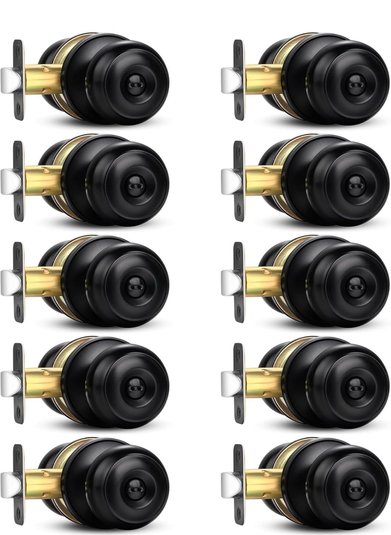 Privacy Door Knob, 10 Pack Matte Black Round Keyless Doorknobs Interior/Exterior Lockset, Privacy Locking Door Knobs for Bedroom/Bathroom, Black Moder