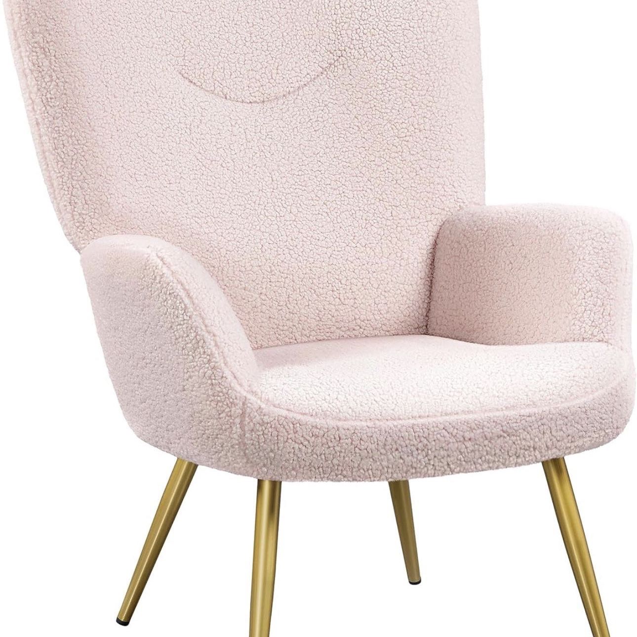 Modern Vanity Chair, Boucle Fabric Accent Chair, Sherpa Furry Armchair with High Back and Soft Padded, Fuzzy Casual Chair for Living Room Bedroom, Pin