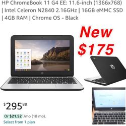 New HP ChromeBook 11 G4 EE: 11.6-inch ) | Intel  2.16GHz | 16GB eMMC SSD | 4GB RAM | Chrome OS - Black($175 east Palmdale cash only