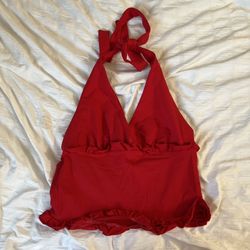red halter crop top with ruffles