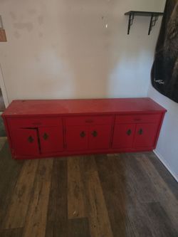 Red Wood Sideboard Credenza with Cabinet Doors
