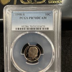 1998 S Gem Proof PERFECT GRADED Roosevelt Dime Graded At PR70 Q-16