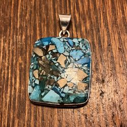 Sterling silver pyrite and turquoise pendant
