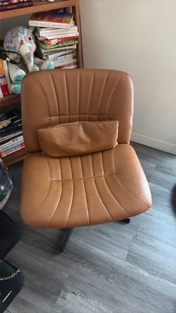 Tan Leather Accent Chair with Lumbar Pillow