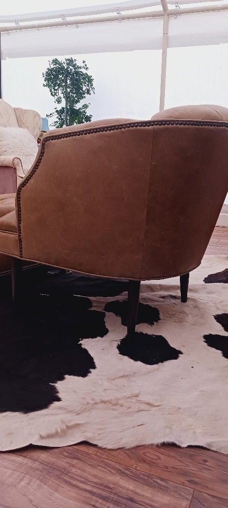 Mid Century Custom Faux Leather Lounge Chair Otoman Yorker Style