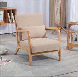 Leisure Chair with Solid Wood Armrest and Feet, Mid-Century Modern Accent Sofa,1 seat