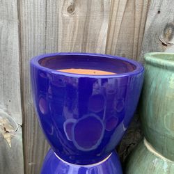 Blue Ceramic Flower Pot 10"x10 "