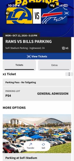 RAMS VS Bills   Parking PASS Next to COSM $70