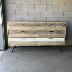 Wood Color Mid Century Modern 6 Drawer Dresser 