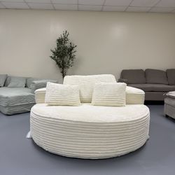 Brand new Oversized Round Chair Lounge Chaise Indoor, Upholstered Corduroy Deep Seat Cloud Large Circle Sofa Chair, No Assembly Required, Fluffy Moder
