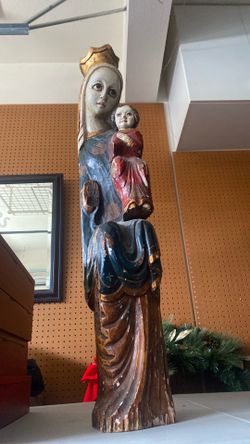 Antique Madonna and Child Catholic Church  carved wood statue