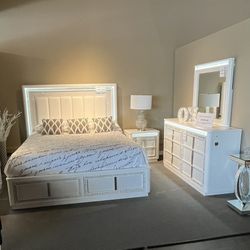 King Bed Frame, Dresser, Mirror And Nightstand 