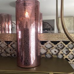 GLASS DECOR - X 2     8” high. X. 3” Deep.    PERFECT FOR FLAMELESS CANDLE.  both $10.00