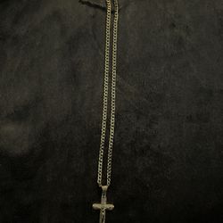 14k Real Gold-Plated Concave Chain With Cross And Bracelet 
