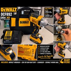 DeWalt DCF892 20V XR 1/2" High Torque Impact Wrench + 5Ah Battery + Charger + Bag
