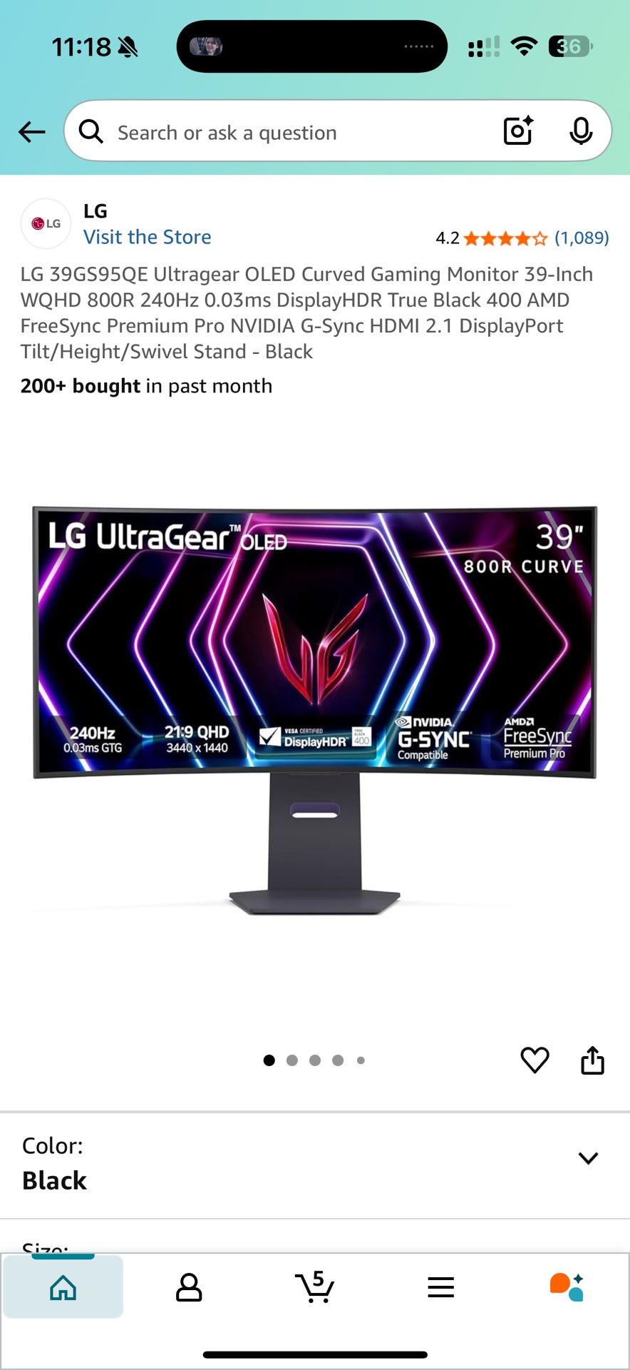 LG 39GS95QE  240Hz OLED( Used Like New With Original Box)