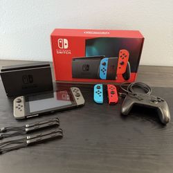 Nintendo Switch + 2 Joy-Con Sets + Pro Controller + 128GB Card + Box