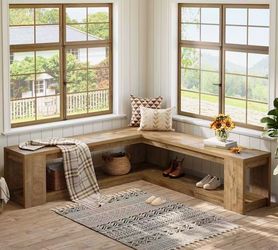 SL0181 L-Shaped Bench with Storage, Corner Entryway Bench for Living Room