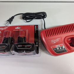 Pair Of Milwaukee M12 Batteries With Charger