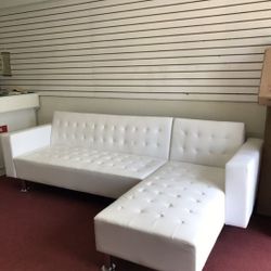 New White Leather Sectional Futon 