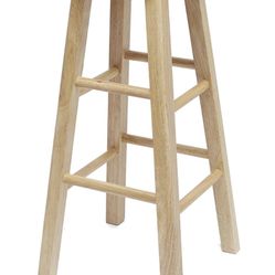 29 Inch Wooden Round Bar Stool Natural Color Kitchen Countertop 