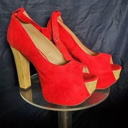 Red Wedge Slingback High Heels Sz 11 Womens