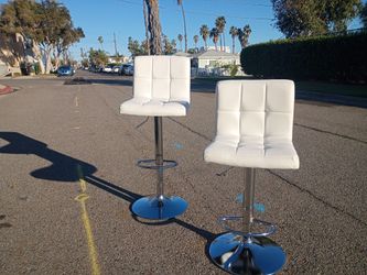 White Faux Leather Adjustable Bar Stools – Set of 2