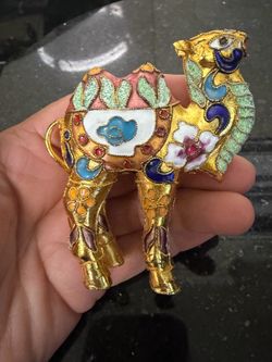 3”Vintage Brass Enamel Camel