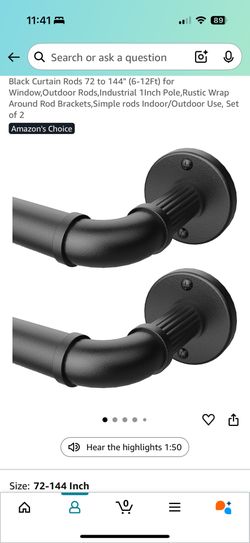 Black 74-144” Curtain Rods (2x Never Used)