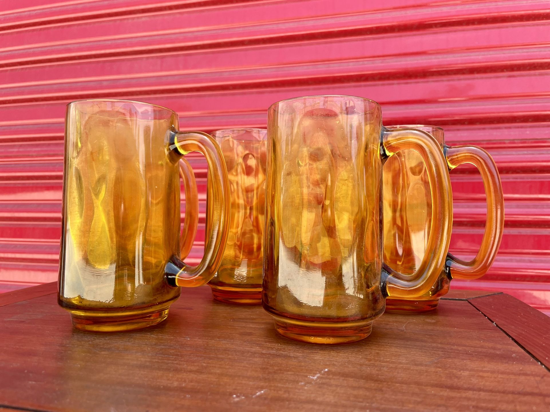 Set Of 5 Vintage Amber Glasses Cups Mugs Dish ware