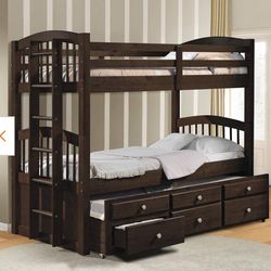 Micah Espresso Twin over Twin Mission Bunk Bed with Storage Trundle