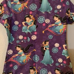 Disney Aladdin Princess Jasmine Medical Scrub Top w/Pockets