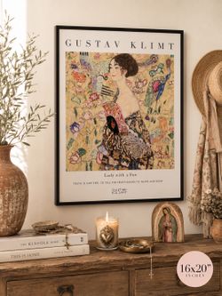 Guitar Klimt framed canvas 16x20 Lady with a Fan