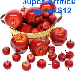 Artificial Apples, 30PCS Fake Fruits Red Apples Dark Red Apple Lifelike Simulation for Home House Kitchen Table Basket Photography Party Decoration