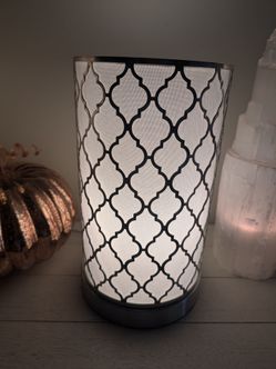 White and brushed silver ambient light desk lamp